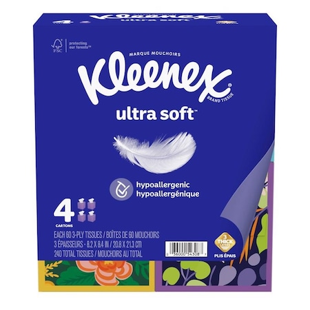 Kleenex Kleenex Ultra Soft 60 ct Facial Tissue, PK4 54309